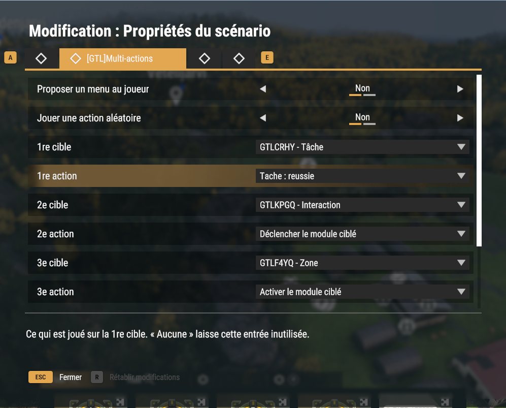 L'onglet Multi-actions : une tâche réussie, une interaction déclenchée, une zone activée