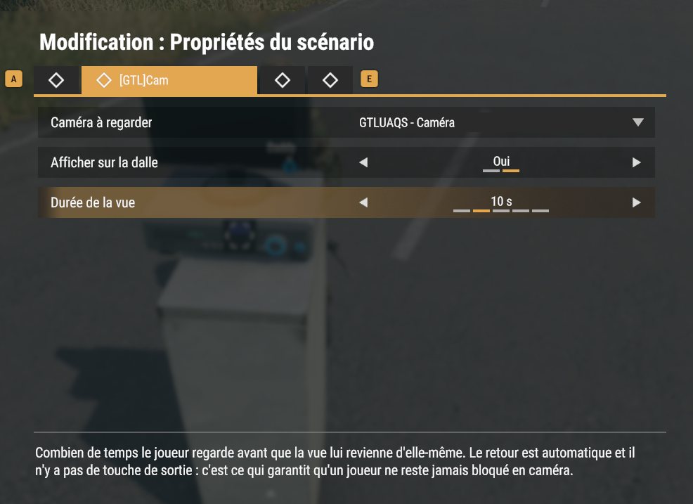 L'onglet Cam d'un écran