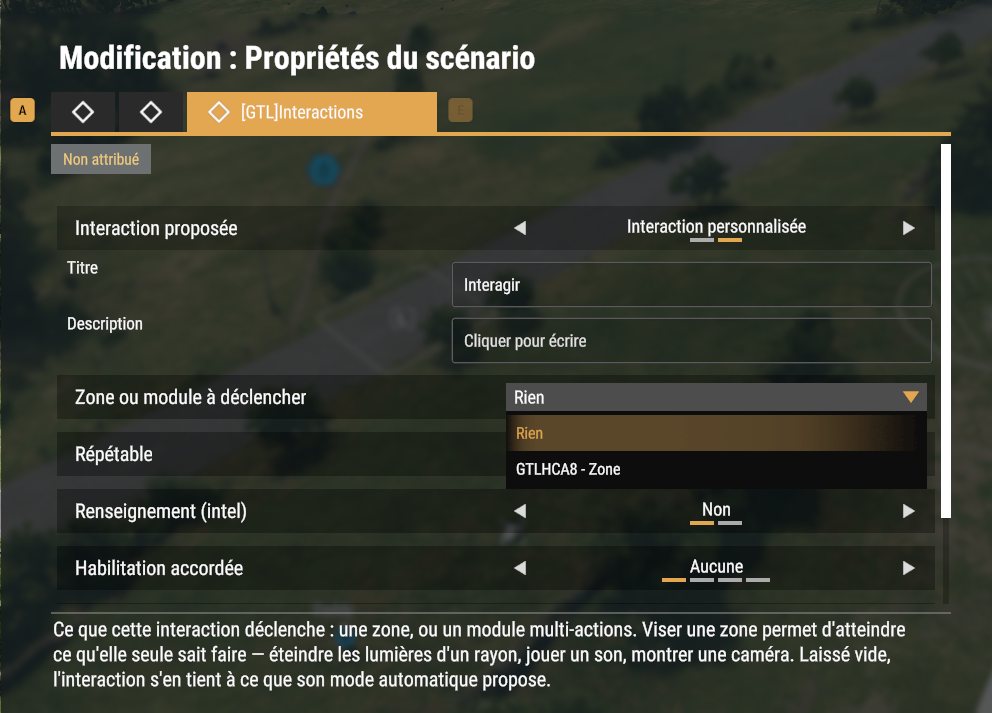 L'onglet Interactions d'une entité