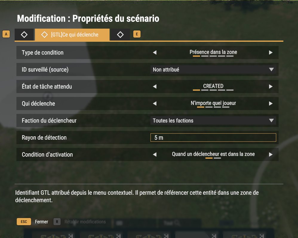 L'onglet Ce qui déclenche d'une zone